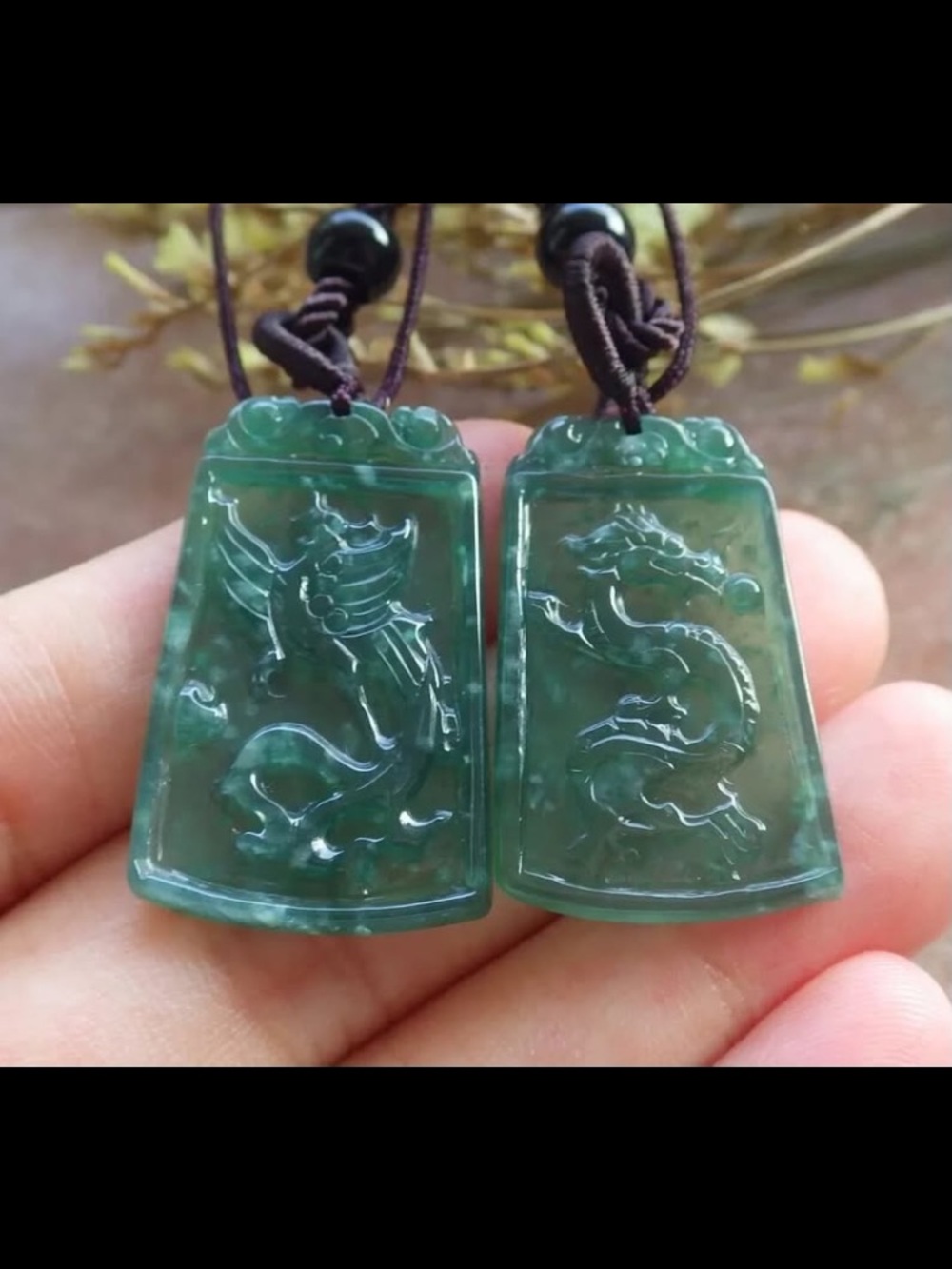 Certificate Jadeite Jade wedding wealth Green Pair Dragon Phoenix Pendant
